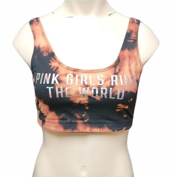 PINK "PINK GIRLS RULE THE WORLD" TIE-DYE CROP TOP - Picture 1 of 7